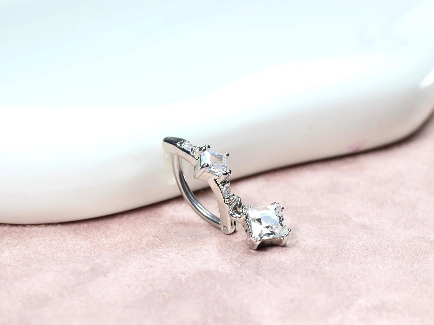 Dangling CZ Belly Button Clicker Ring