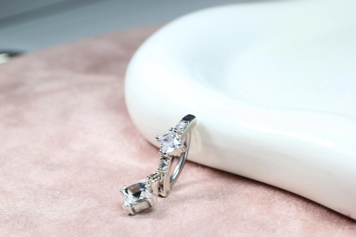 Dangling CZ Belly Button Clicker Ring