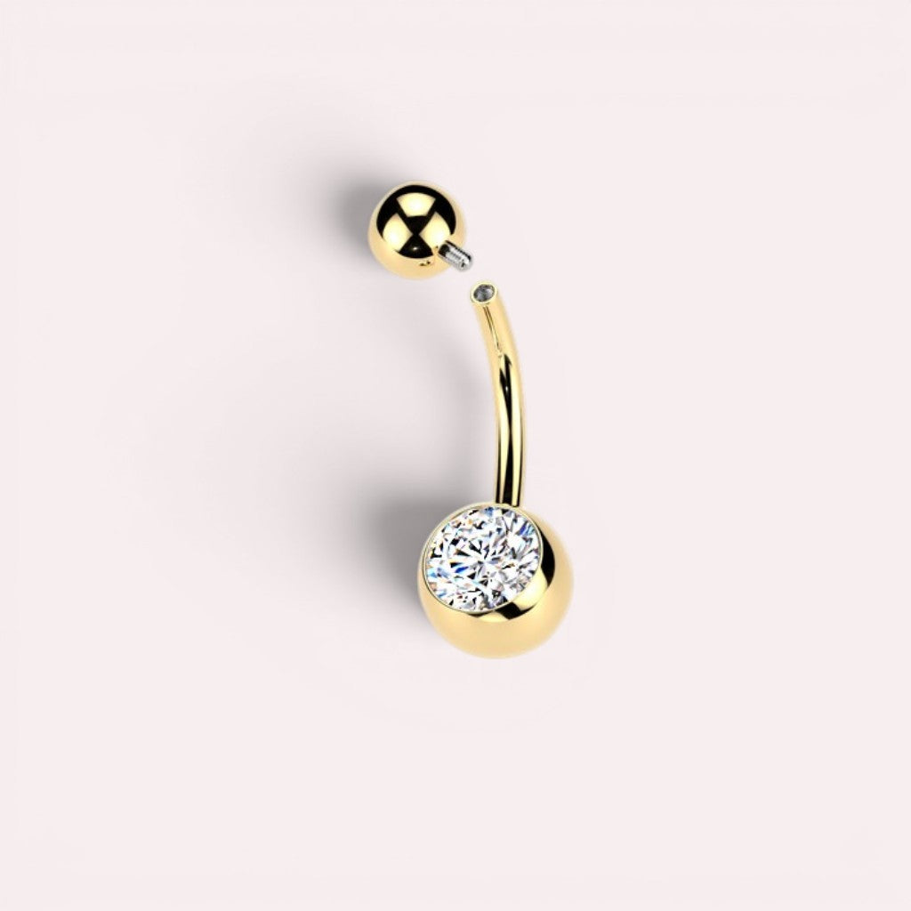 14G Implant Grade Titanium Double CZ Belly Button Ring – Internally Threaded Navel Jewelry.