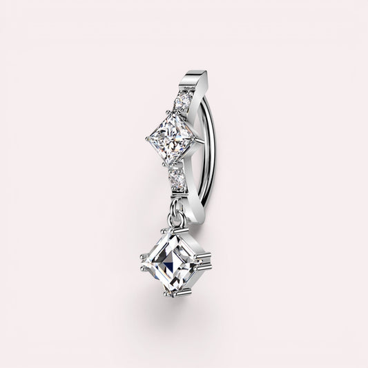MKBodyJewelry 14g surgical steel belly button ring with dangling CZ stones. Allergy-free metal.