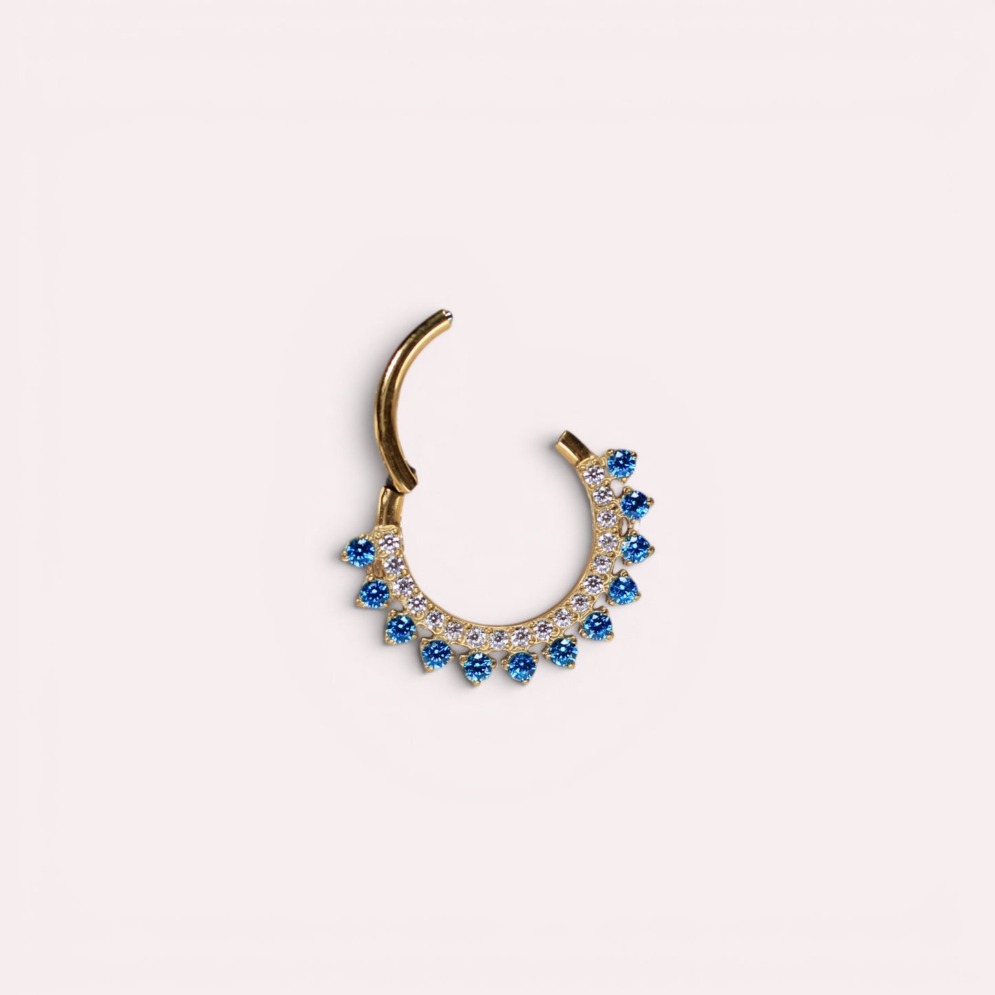 MKBodyJewelry gold titanium septum clicker ring with blue topaz and clear cz stones. 16g, 8mm/10mm.