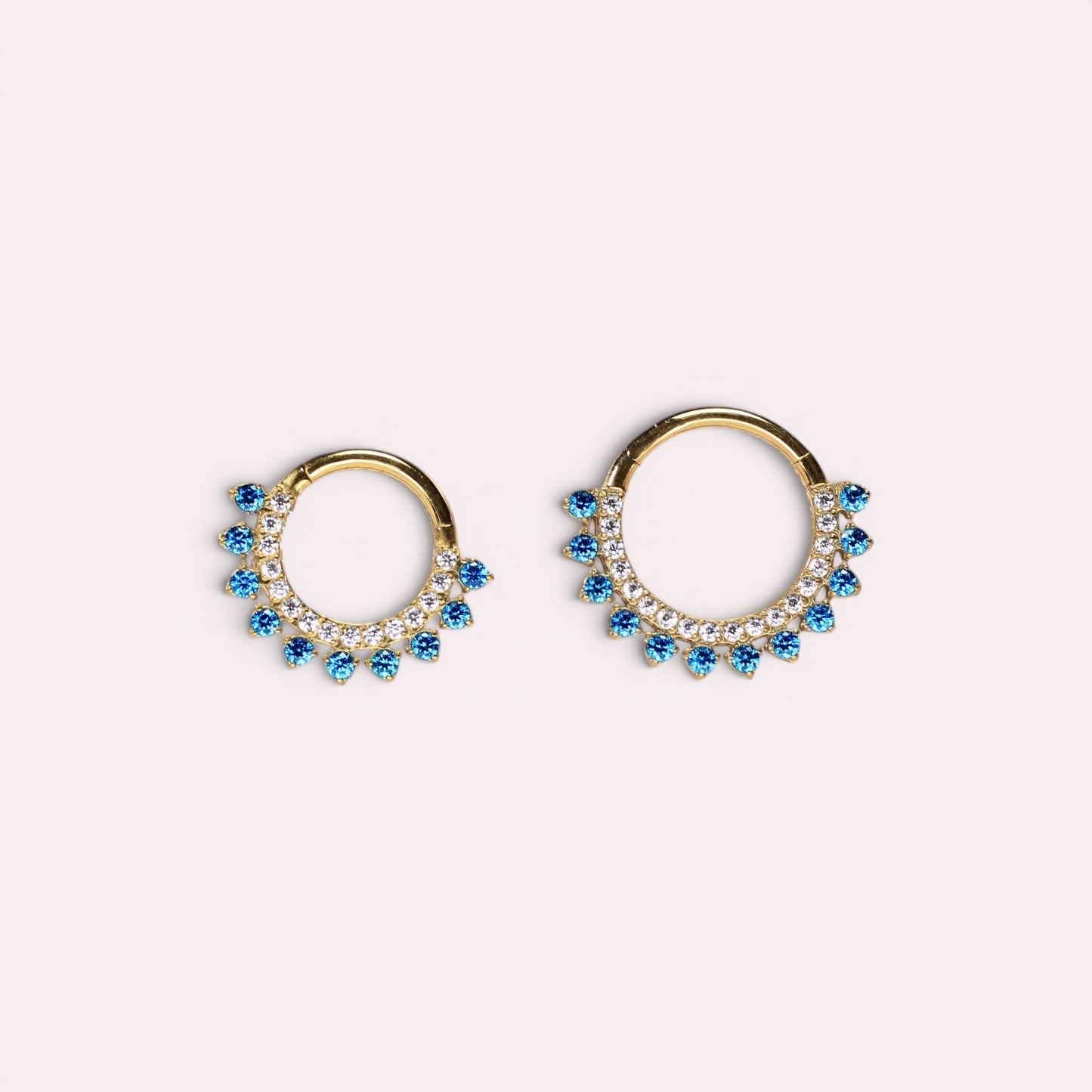 MKBodyJewelry gold titanium septum clicker ring with blue topaz and clear cz gems. 16g, 8mm/10mm.