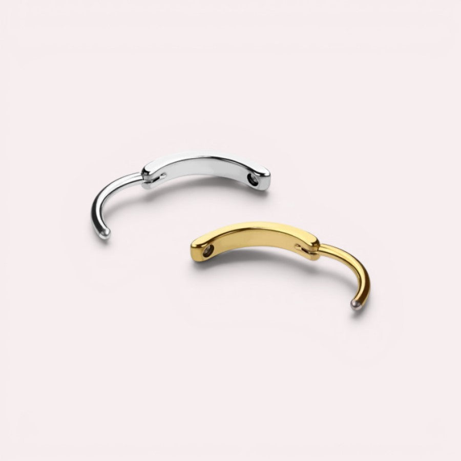 MKBodyJewelry 14G dainty butterfly belly clicker rings in polished silver and gold tones with a secure hinge closure.
