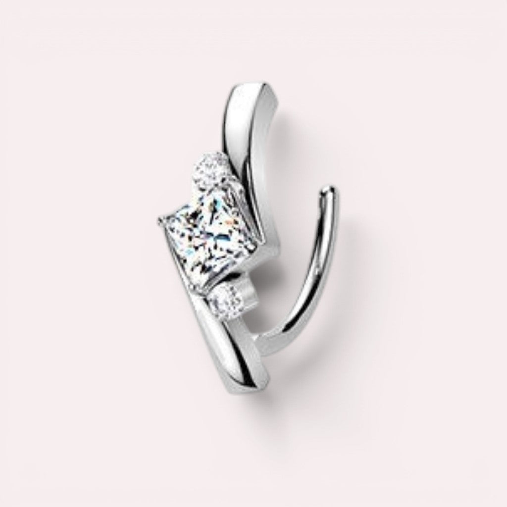 MKBodyJewelry silver curved barbell with princess-cut and round-cut cubic zirconia stones