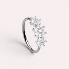 MKBodyJewelry 20g surgical steel bendable nose hoop with three sparkling CZ floral accents for nose or cartilage.