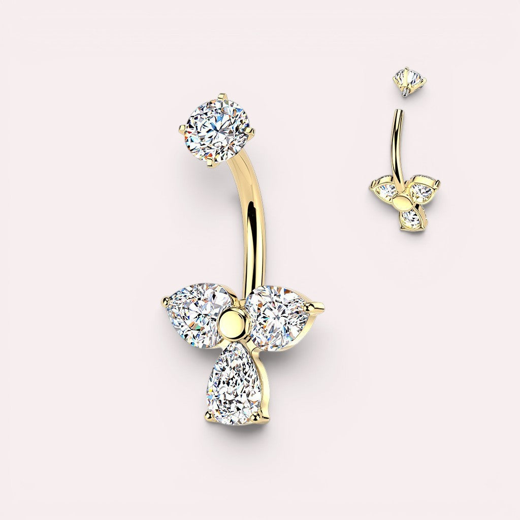 MKBodyJewelry gold-tone surgical stainless steel belly button ring with floral cubic zirconia gems