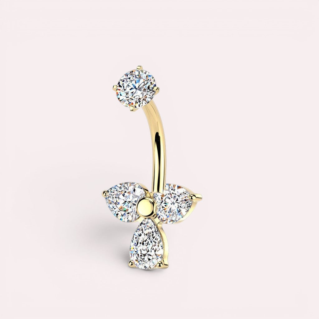MKBodyJewelry gold-tone surgical stainless steel belly button ring with floral cubic zirconia gems