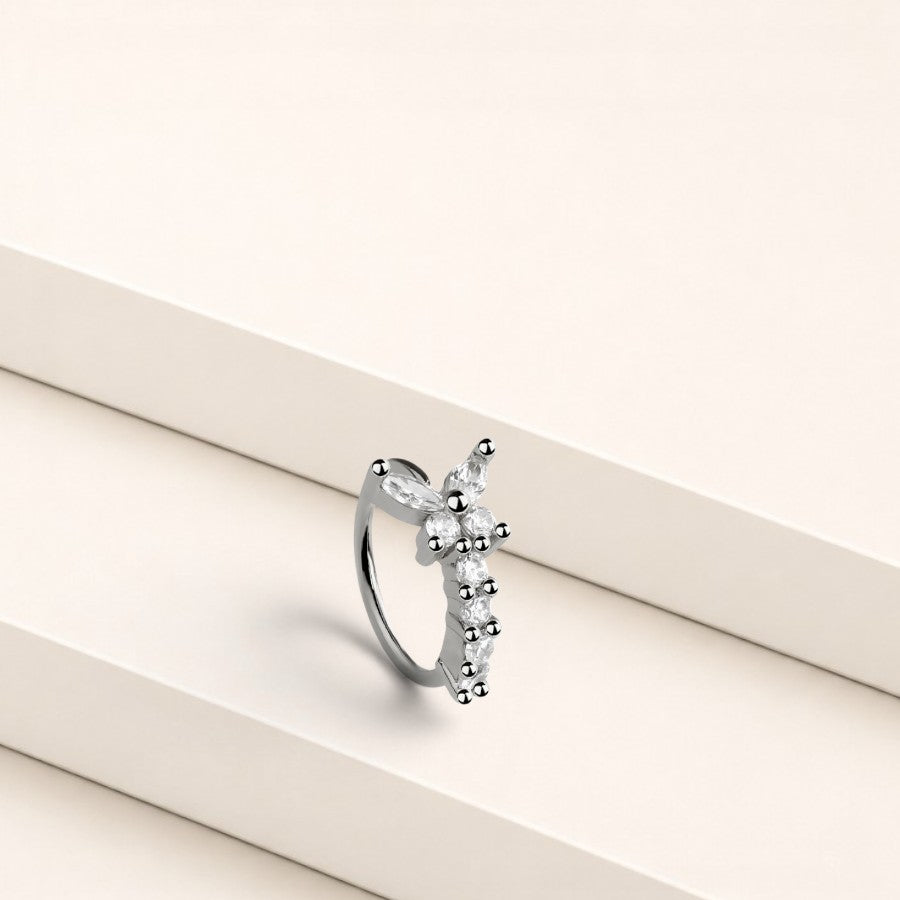 MKBodyJewelry gold surgical steel nose hoop featuring a delicate butterfly design with sparkling cubic zirconia stones.