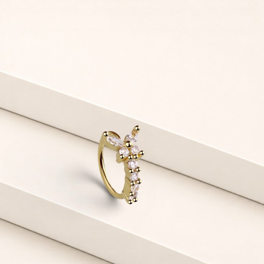 MKBodyJewelry gold surgical steel nose hoop featuring a sparkling cubic zirconia butterfly design for piercings.