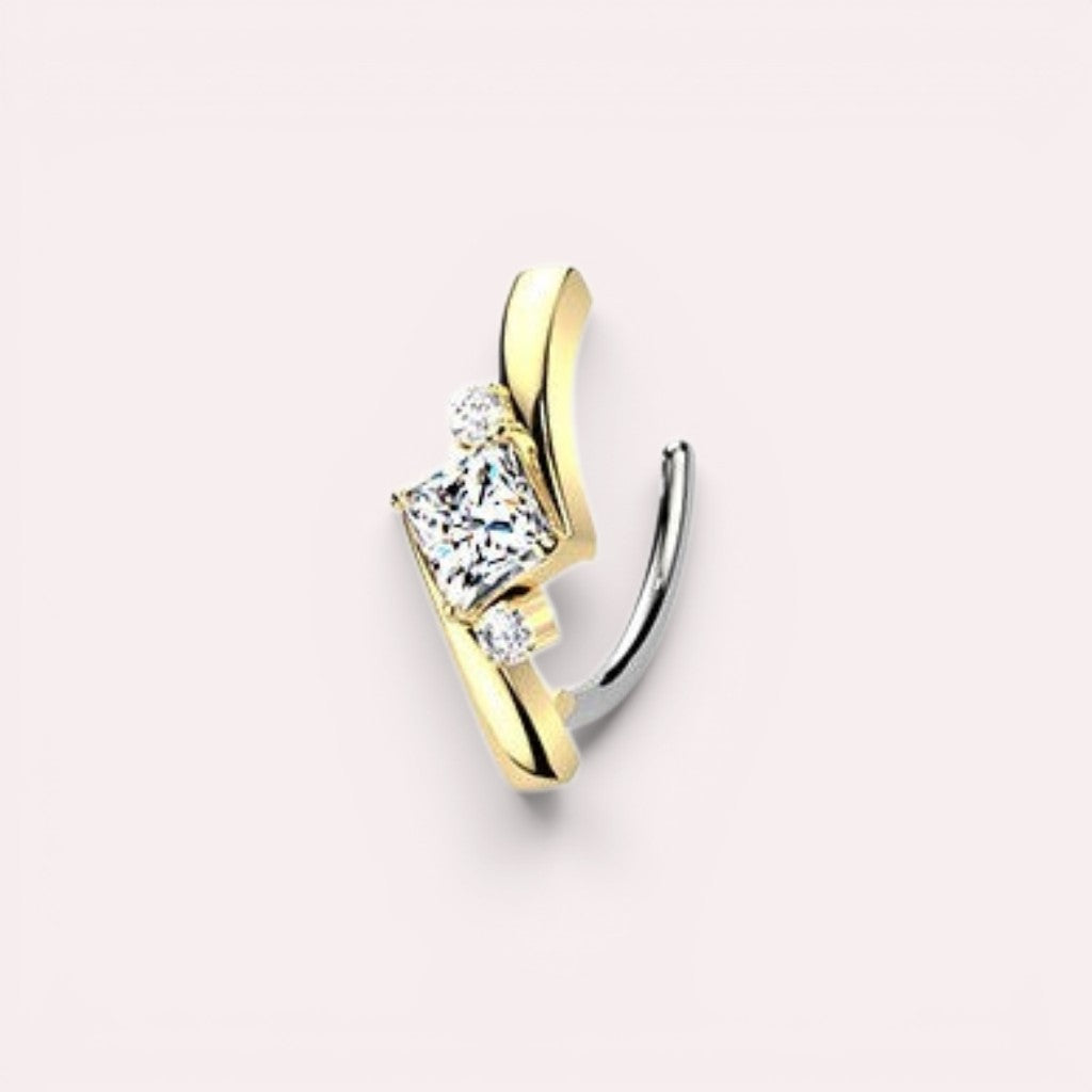 MKBodyJewelry gold curved barbell with princess-cut and round-cut cubic zirconia stones