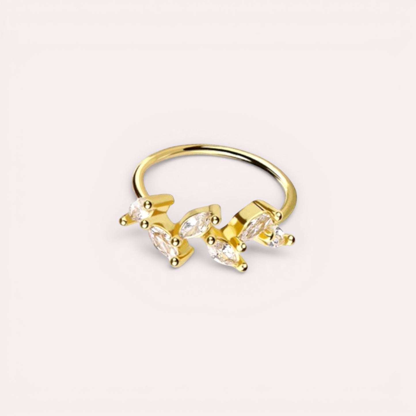MKBodyJewelry 20g gold surgical steel nose hoop ring featuring a delicate leaf design with sparkling CZ crystals.