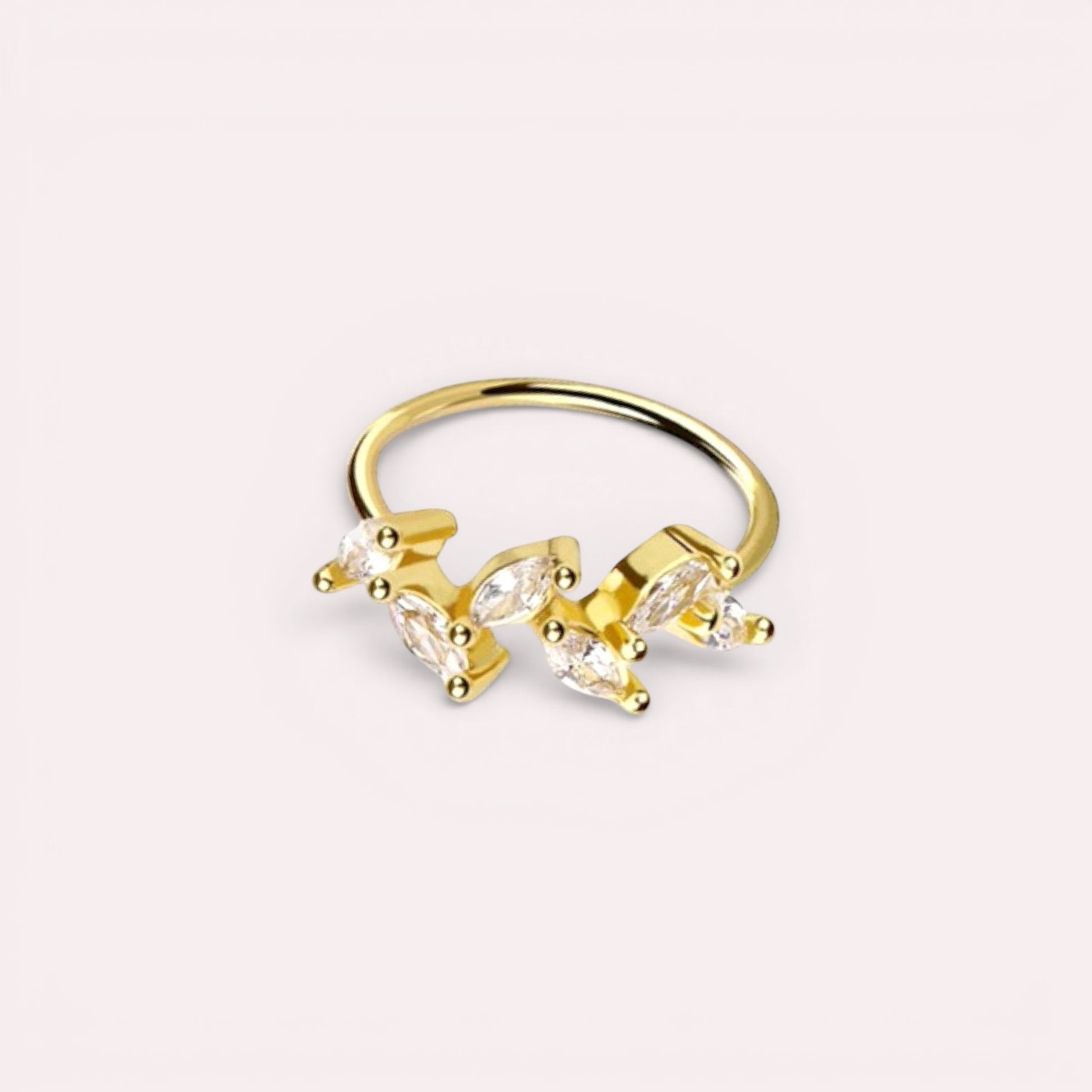 MKBodyJewelry 20g gold surgical steel nose hoop ring featuring a delicate leaf design with sparkling CZ crystals.
