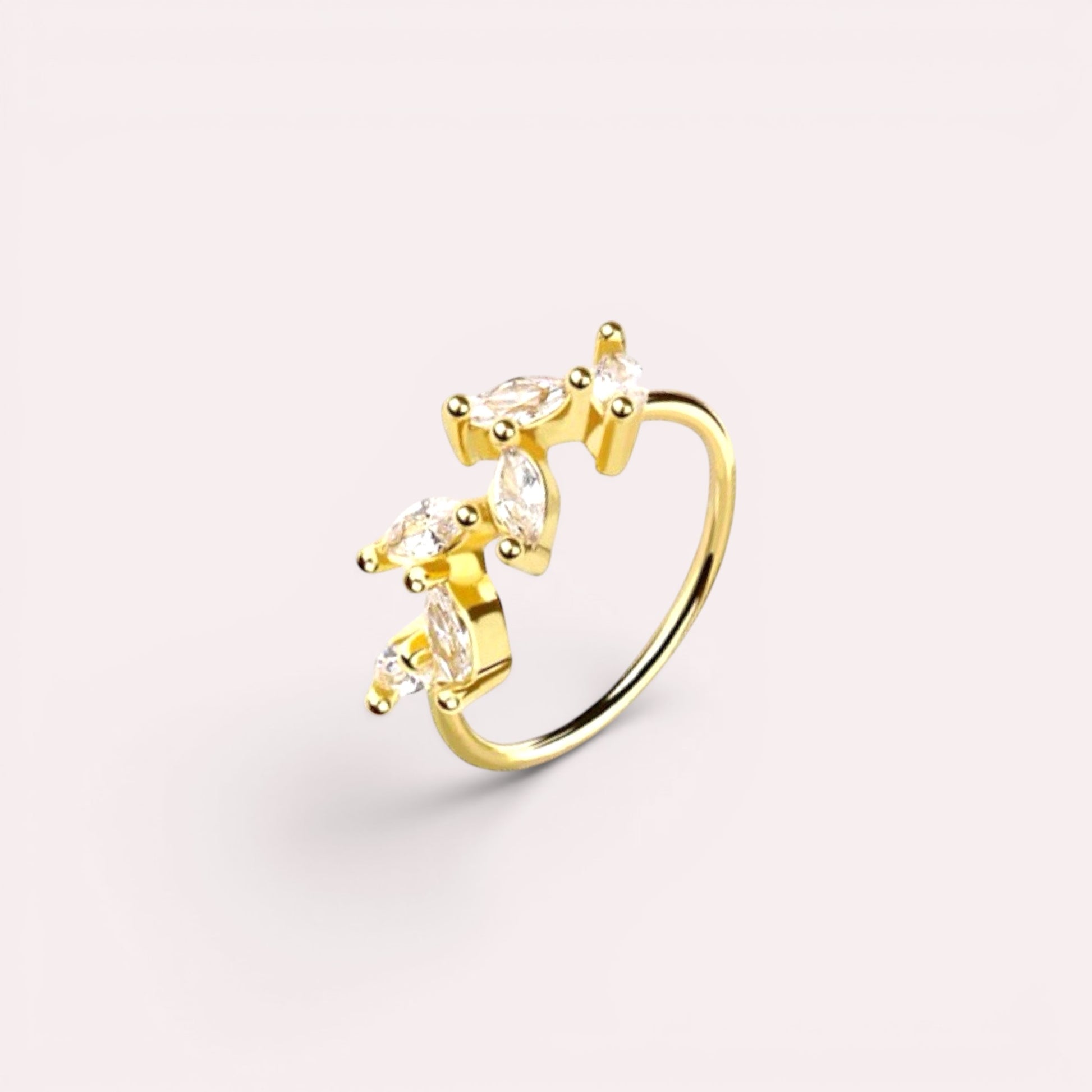 MKBodyJewelry 20g gold surgical steel nose hoop with sparkling marquise CZ stones for nose or cartilage piercing.