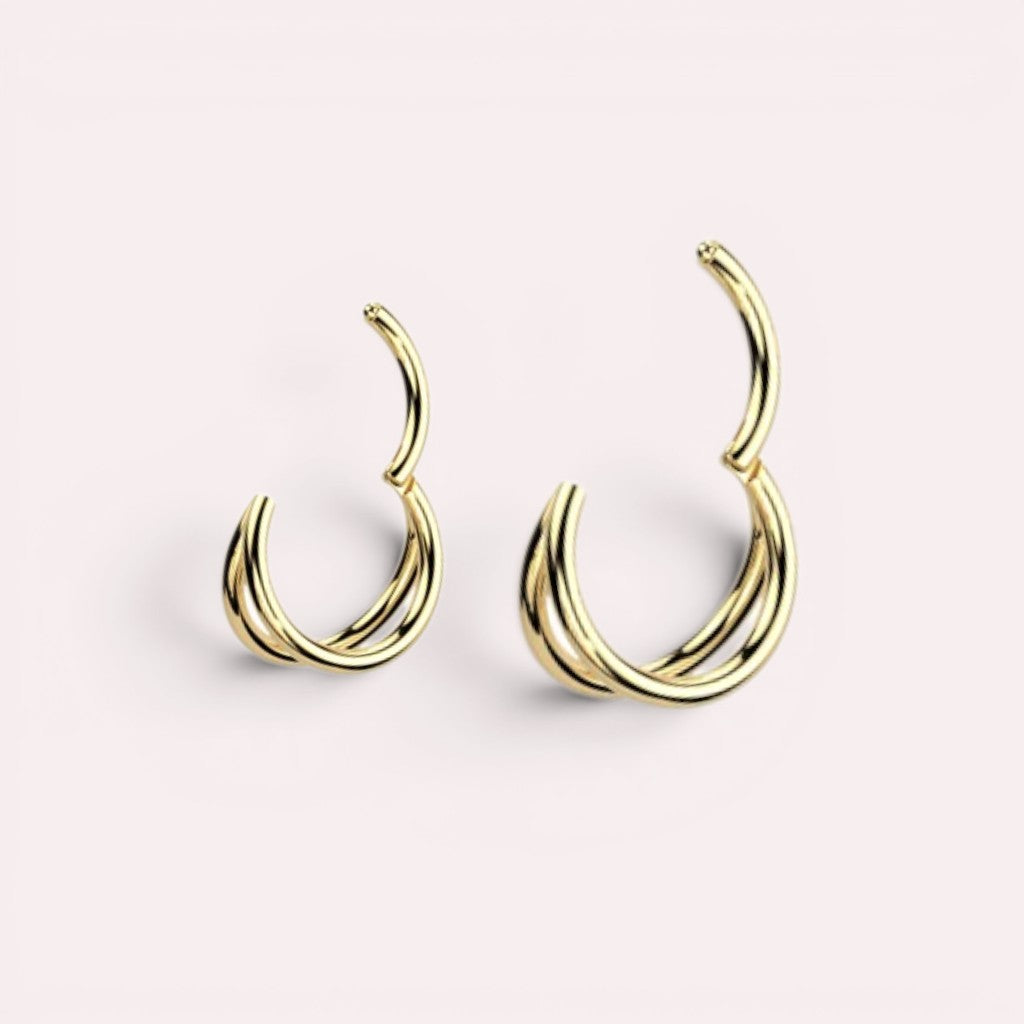 MKBodyJewelry gold double line titanium nose clicker rings in 6mm and 7mm sizes for a minimalist snug fit.