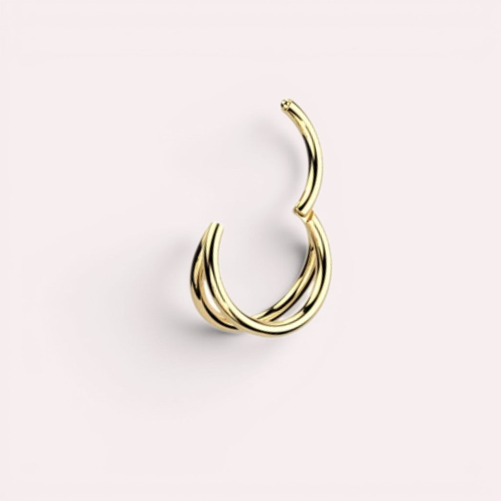 MKBodyJewelry gold double line titanium nose clicker ring with a minimalist snug fit design.
