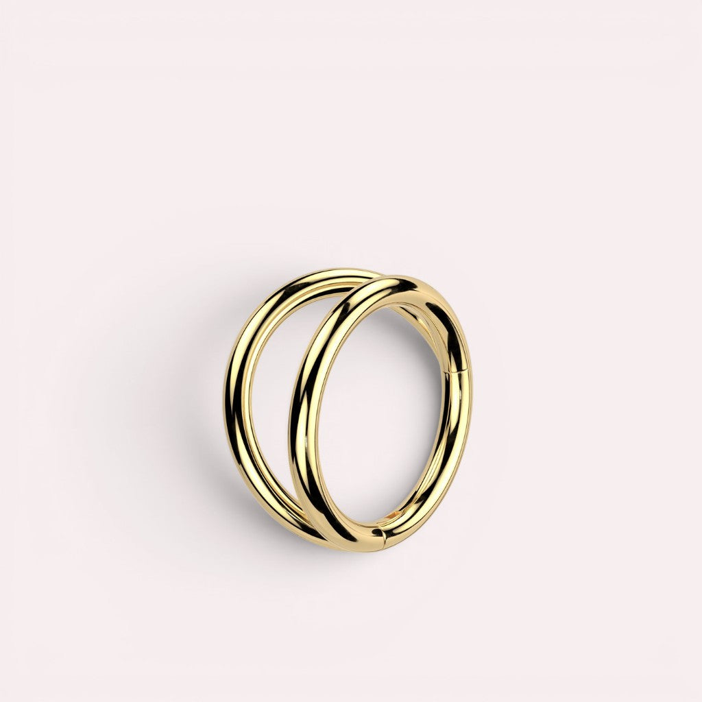 MKBodyJewelry 20g gold double line titanium nose clicker ring with a minimalist snug fit design.