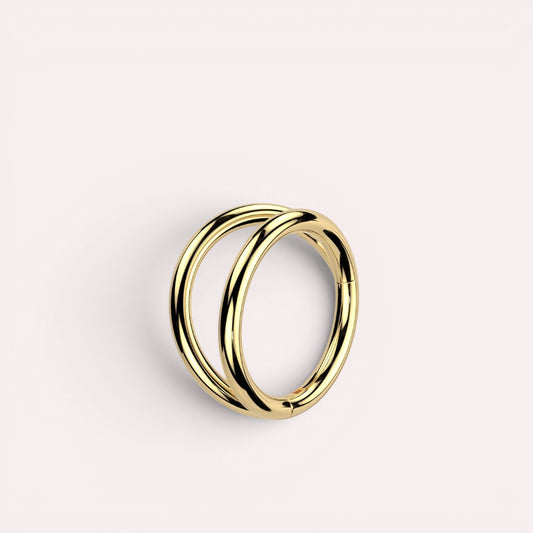 MKBodyJewelry 20g gold double line titanium nose clicker ring with a minimalist snug fit design.