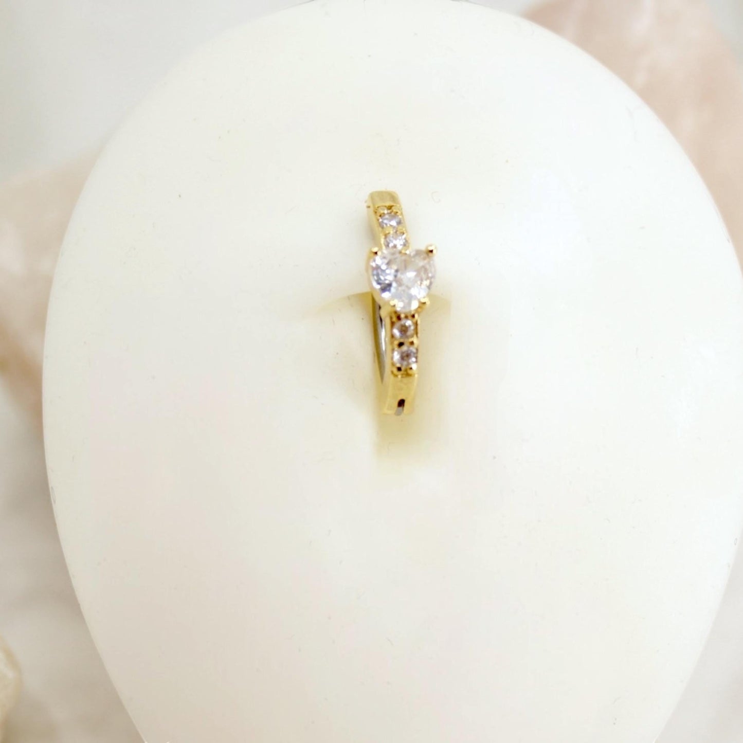 MKBodyJewelry gold heart belly button clicker ring with CZ stones, 14g surgical steel hinged piercing jewelry.