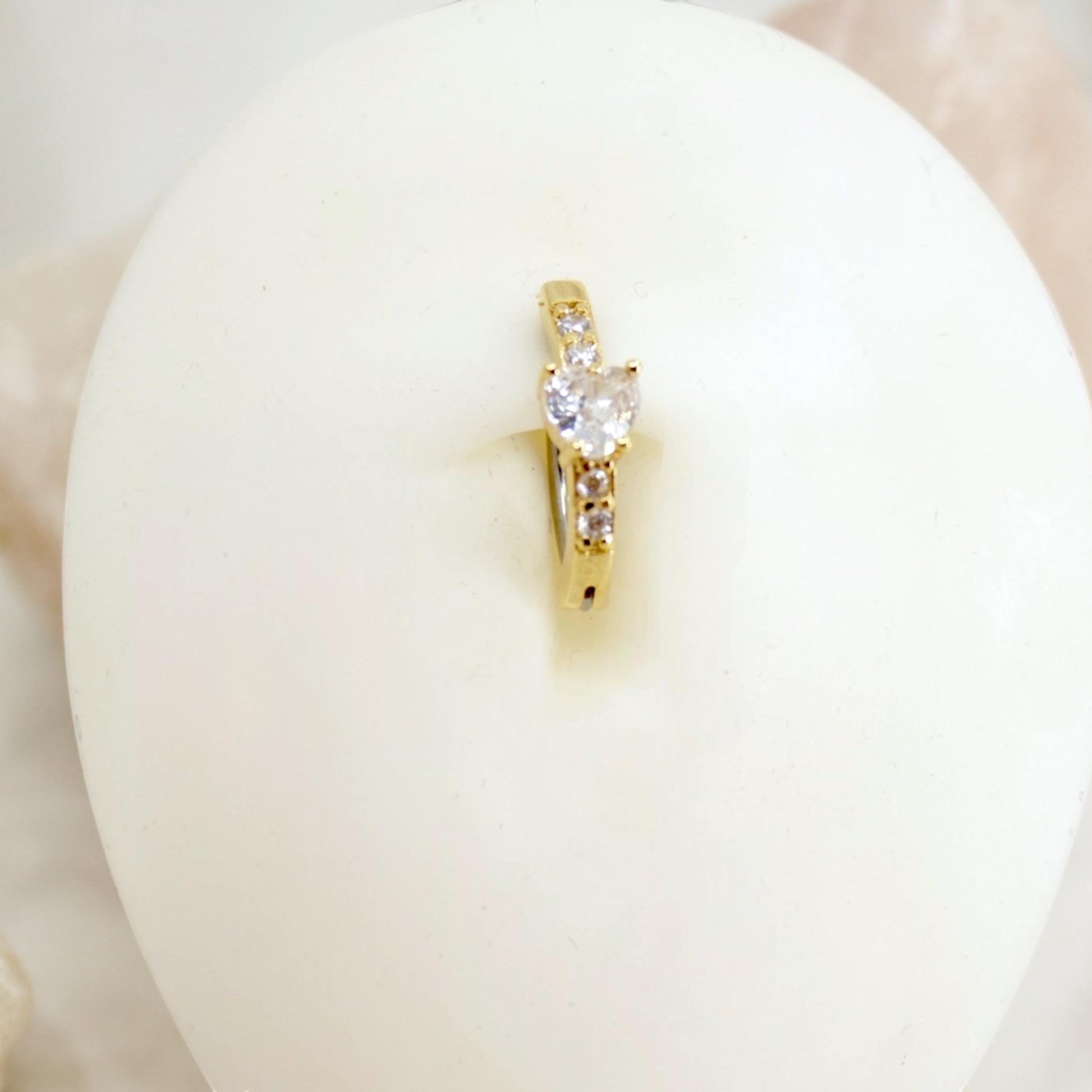 MKBodyJewelry gold heart belly button clicker ring with CZ stones, 14g surgical steel hinged piercing jewelry.