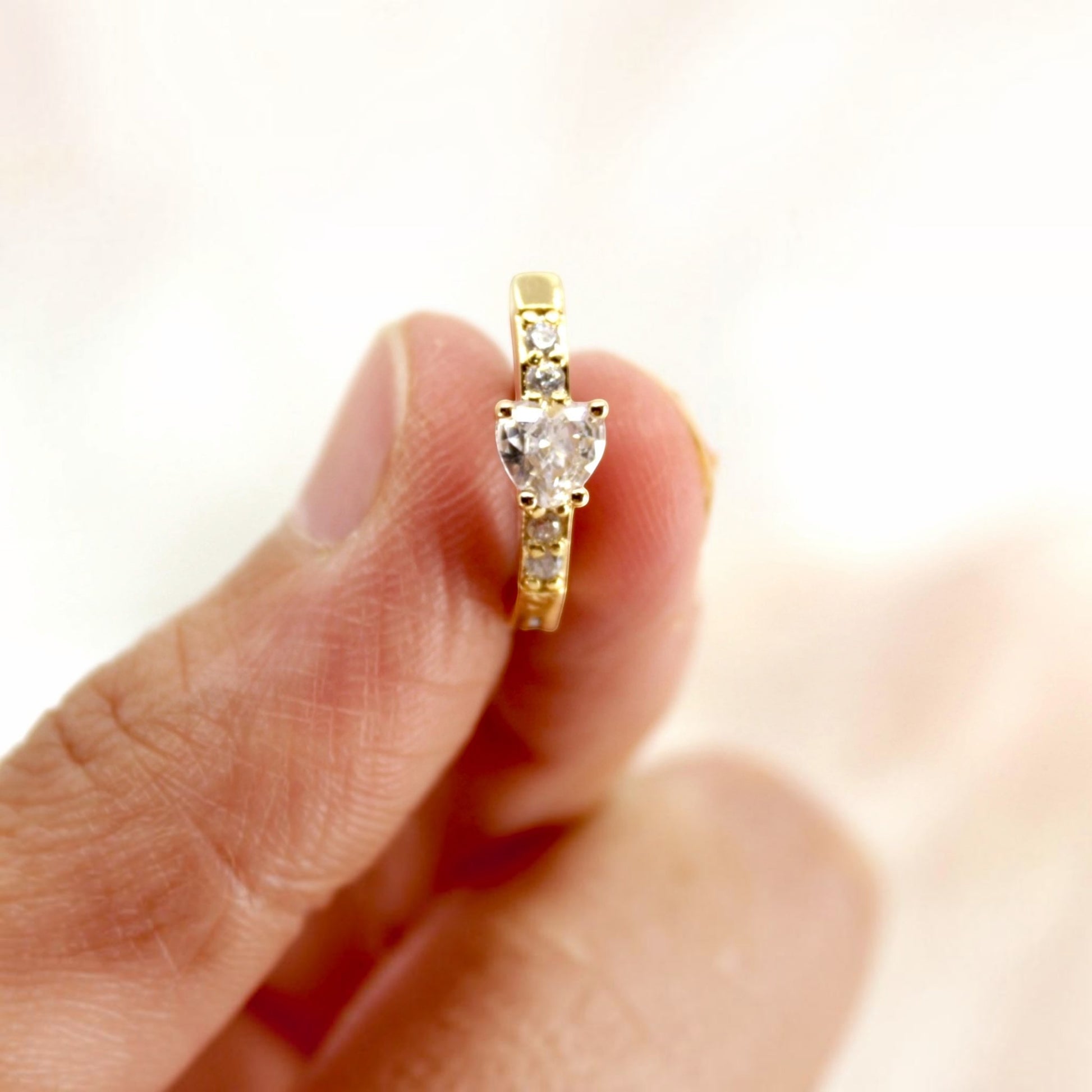 MKBodyJewelry gold heart belly button clicker ring with CZ stones, 14g surgical steel hinged piercing jewelry.
