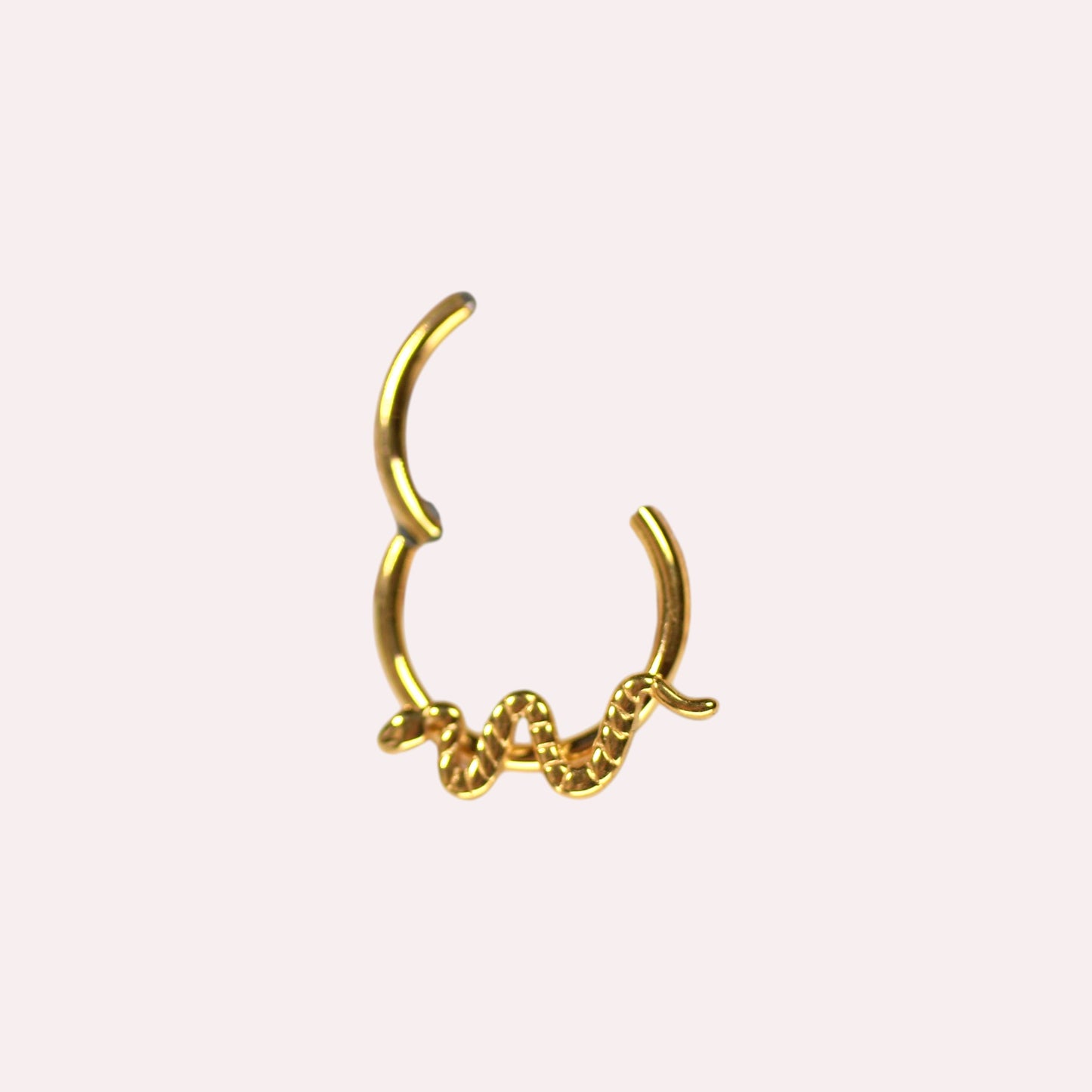 MKBodyJewelry gold titanium snake septum clicker ring with a hinged hoop design for cartilage piercings.