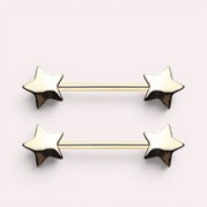 MKBodyJewelry 14G gold star nipple barbell made of hypoallergenic surgical steel for minimalist body piercing