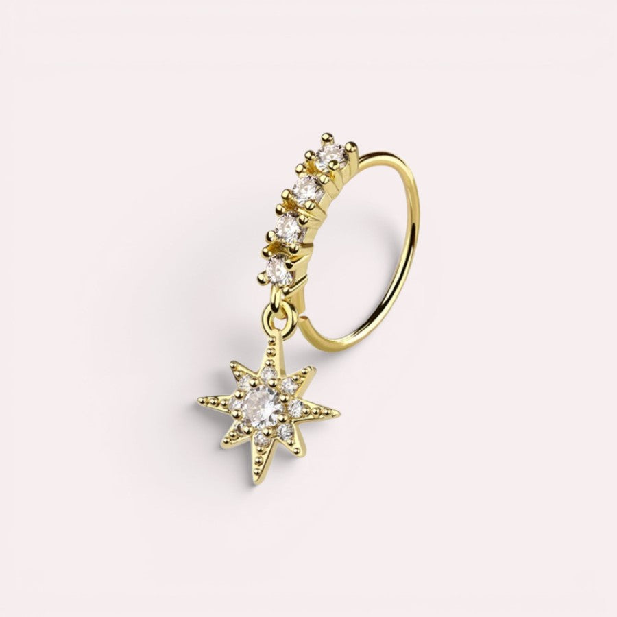 MKBodyJewelry 20g gold surgical steel nose hoop with CZ crystals and a dangling star charm for nose or cartilage