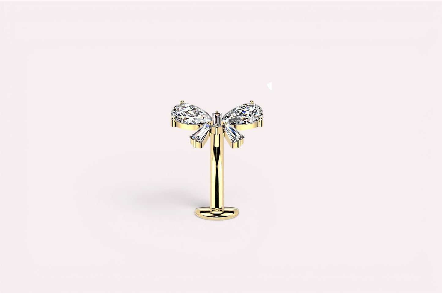 MKBodyJewelry gold titanium threadless bow belly ring with clear crystals. 14G, 10mm barbell.