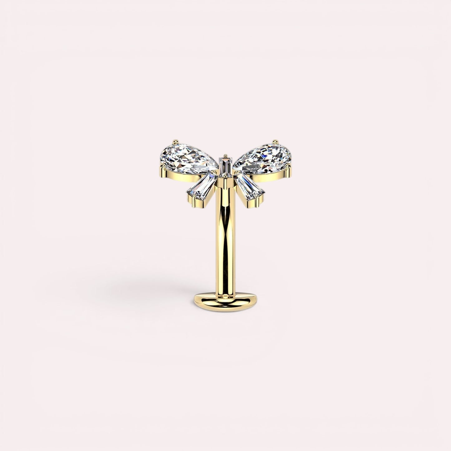 MKBodyJewelry gold titanium threadless bow belly ring with clear crystals. 14G, 10mm barbell.
