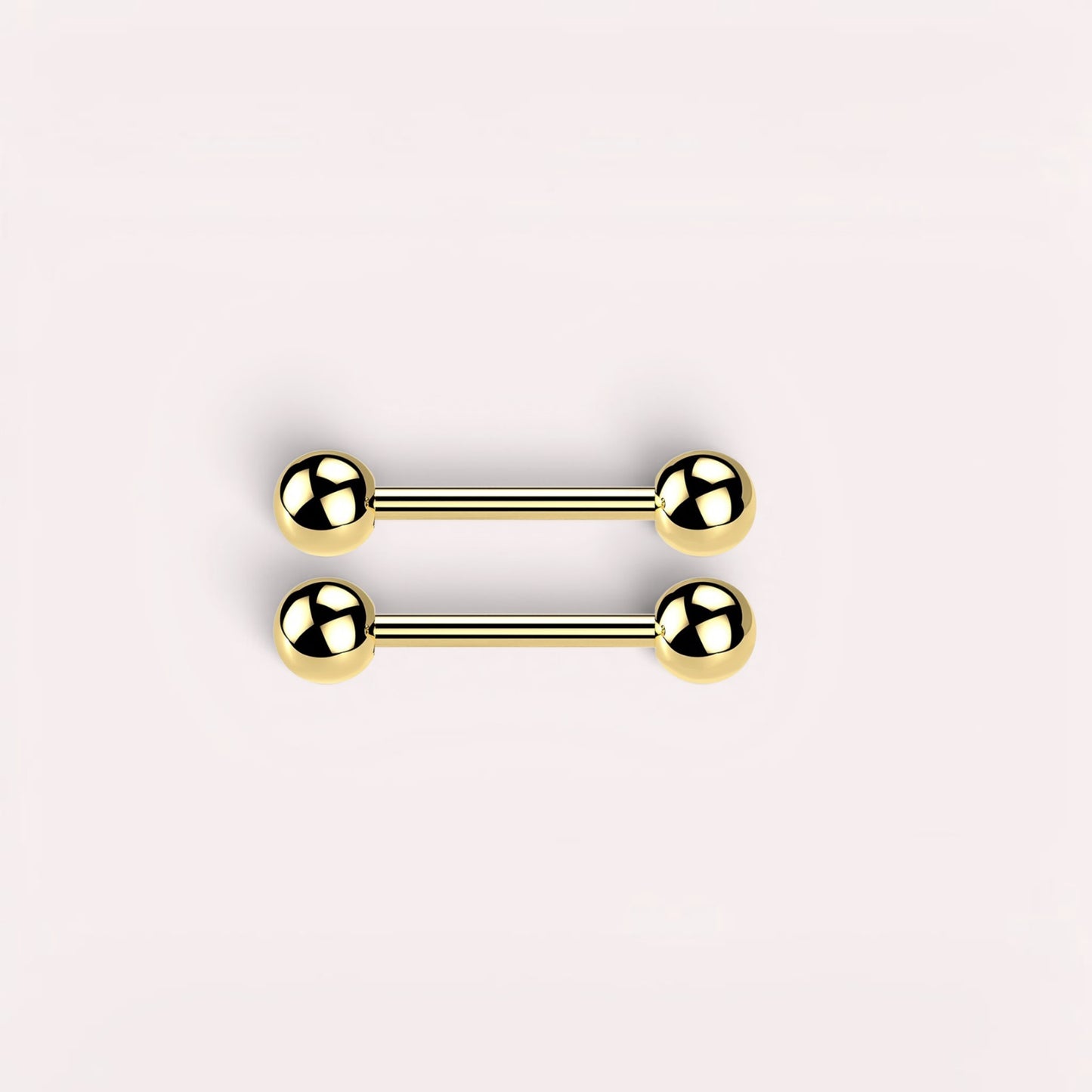 MKBodyJewelry gold titanium internally threaded nipple barbell, 14G, glossy finish, simple design.