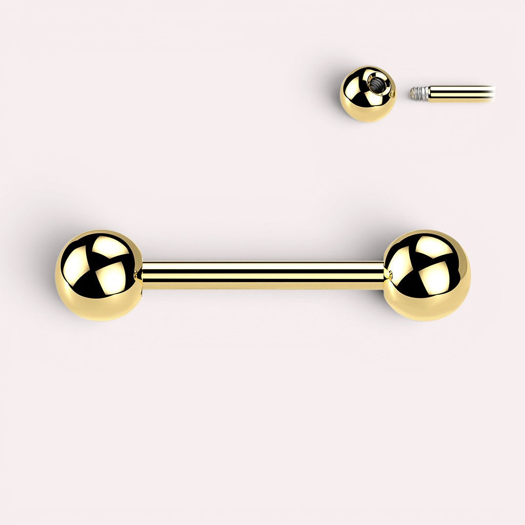 MKBodyJewelry gold titanium internally threaded nipple barbell, 14G, glossy finish, implant grade titanium.