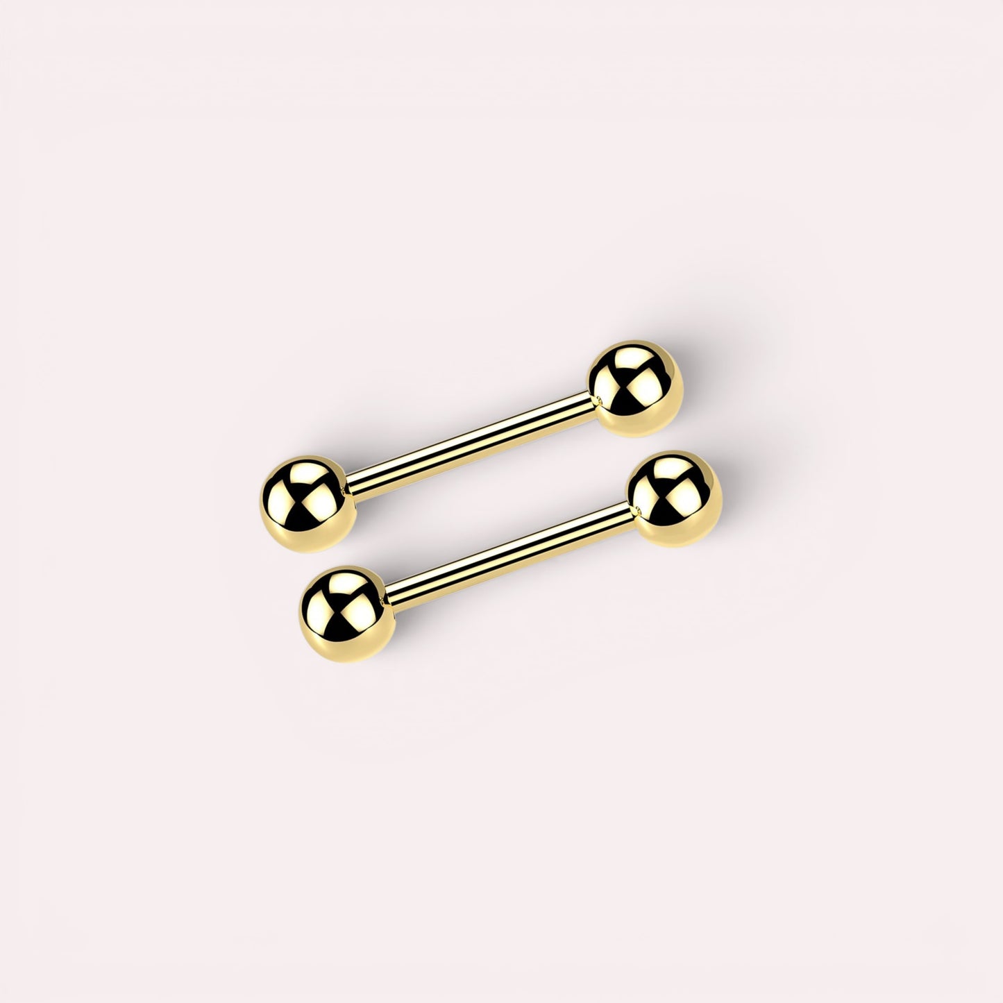 MKBodyJewelry gold titanium internally threaded nipple barbell, 14g, glossy finish, simple design.