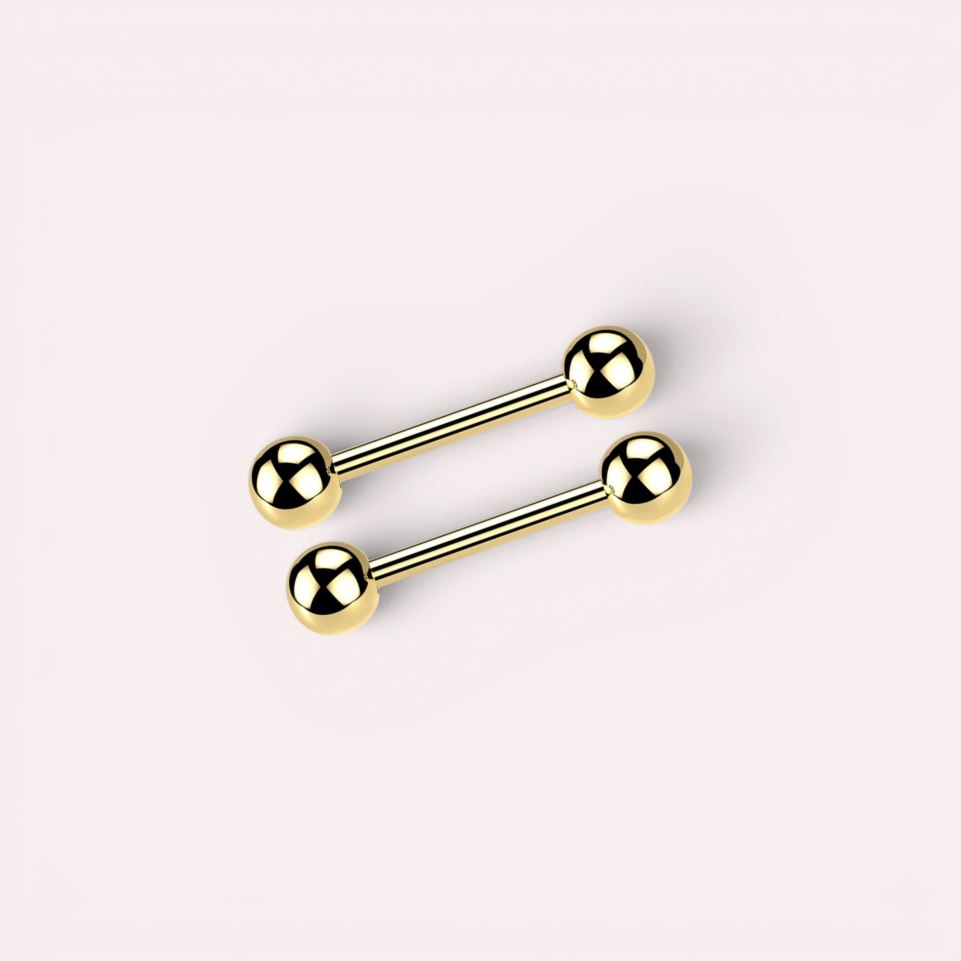 MKBodyJewelry gold titanium internally threaded nipple barbell, 14g, glossy finish, simple design.