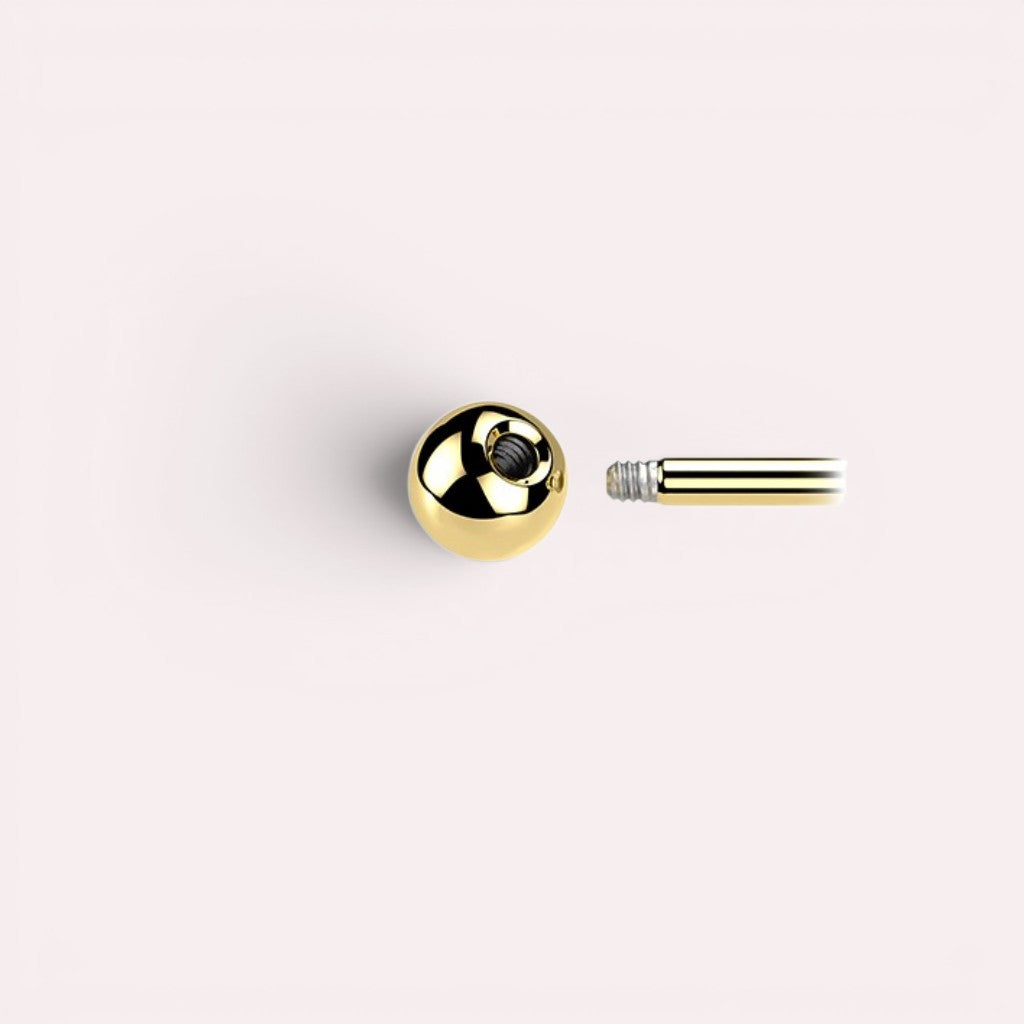 MKBodyJewelry gold titanium internally threaded nipple barbell, 14G, glossy finish, implant grade titanium.