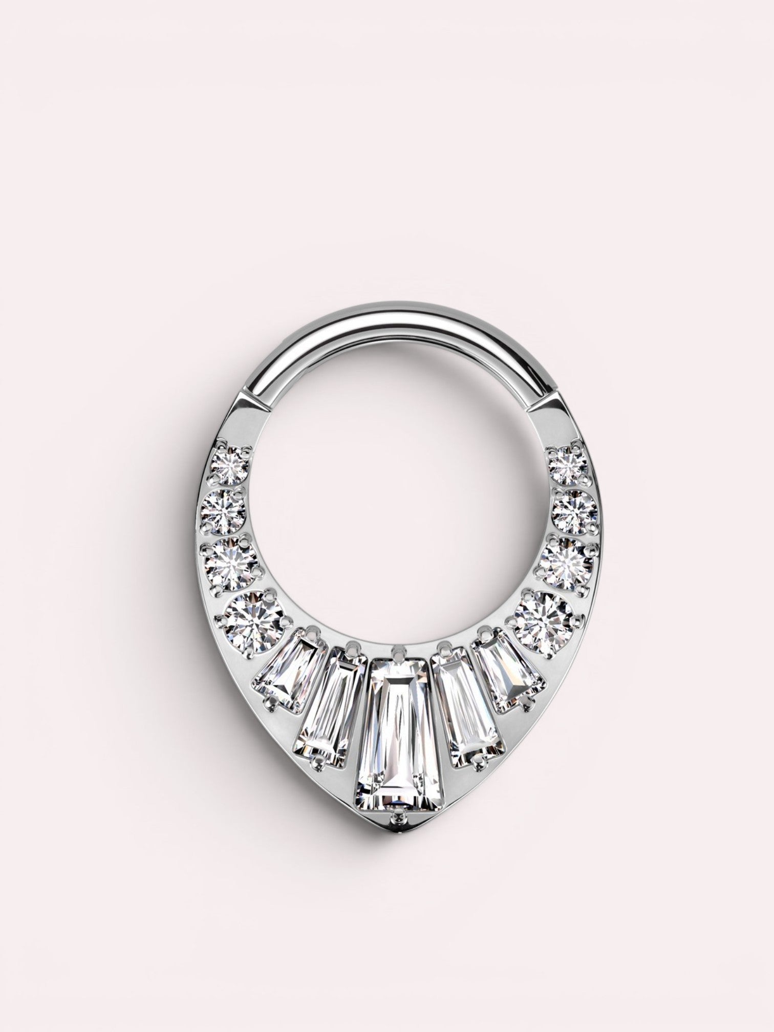 MKBodyJewelry gold titanium 16g septum clicker hoop with V-shaped CZ gems. Suitable for sensitive skin.