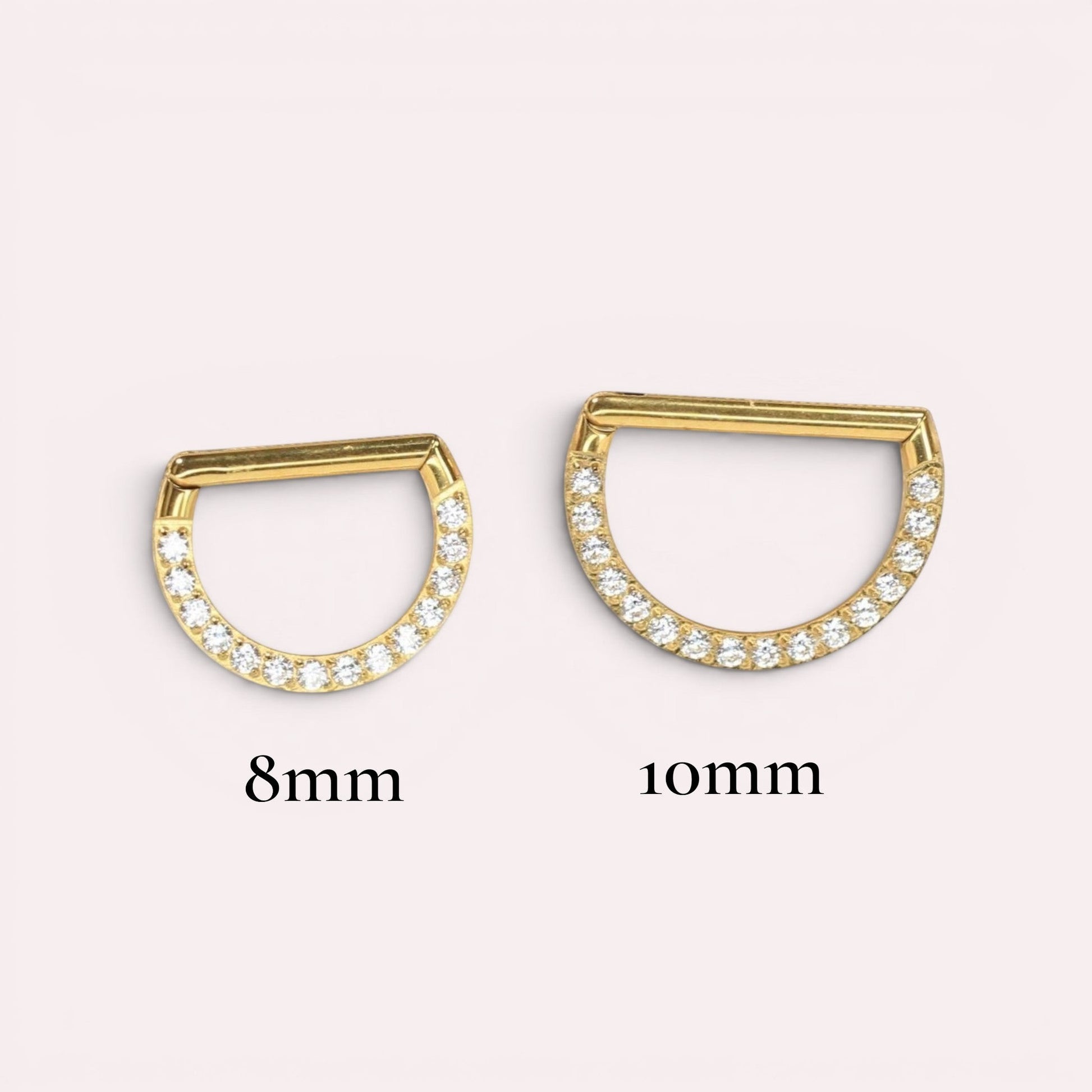 MKBodyJewelry 16G gold titanium septum clicker rings with dainty gem line in 8mm and 10mm sizes for body piercings.