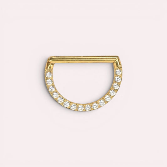 MKBodyJewelry 16G gold titanium septum clicker rings with dainty crystal gem accents for daith or cartilage piercings.