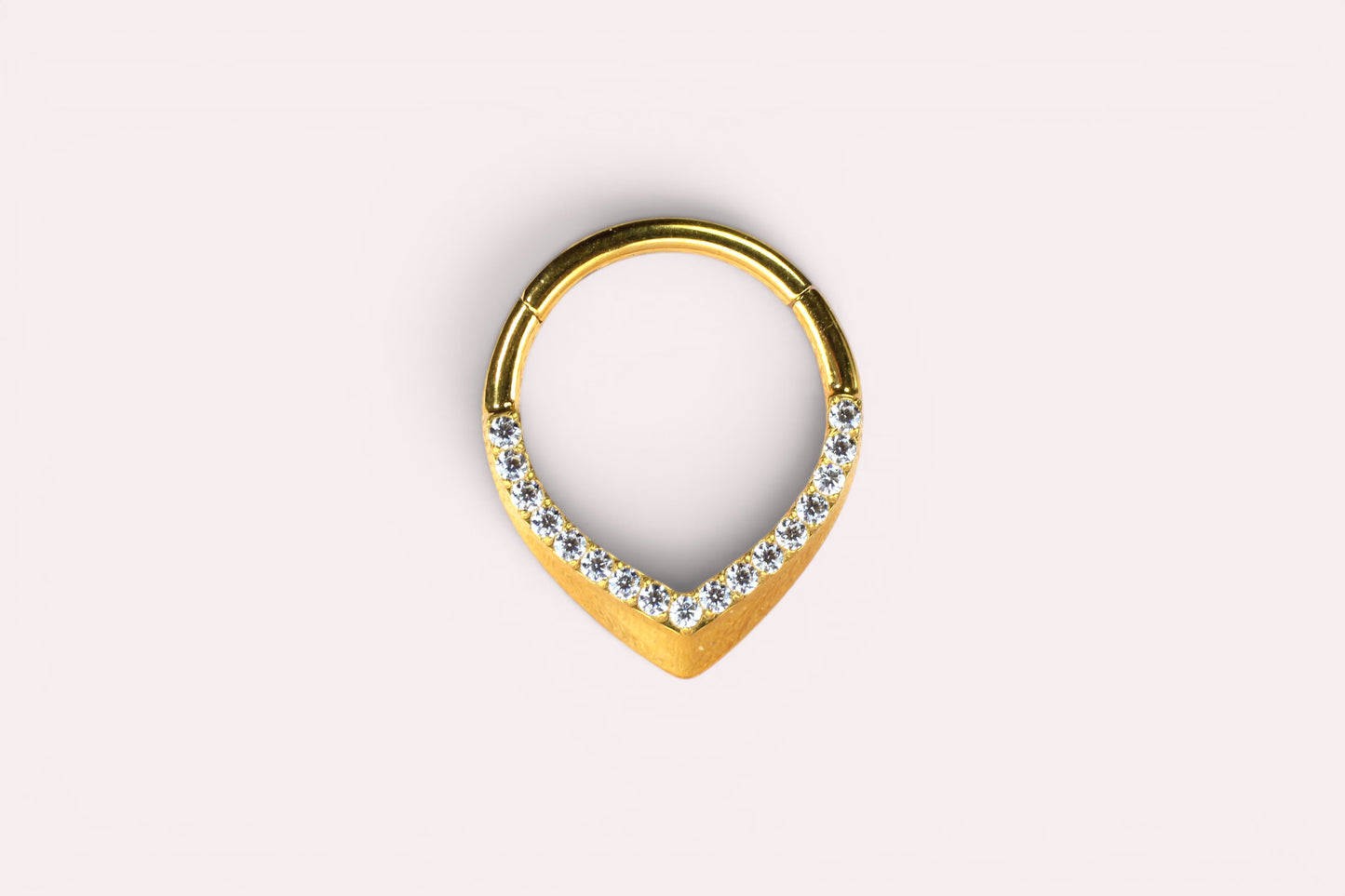 MKBodyJewelry gold titanium septum ring with CZ teardrop detail, 16g, 8mm or 10mm
