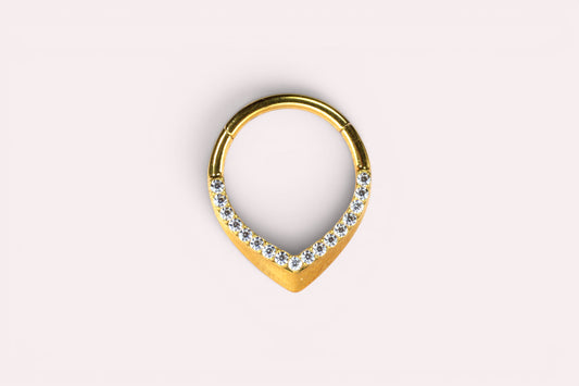 MKBodyJewelry gold titanium septum ring with CZ teardrop detail, 16g, 8mm or 10mm