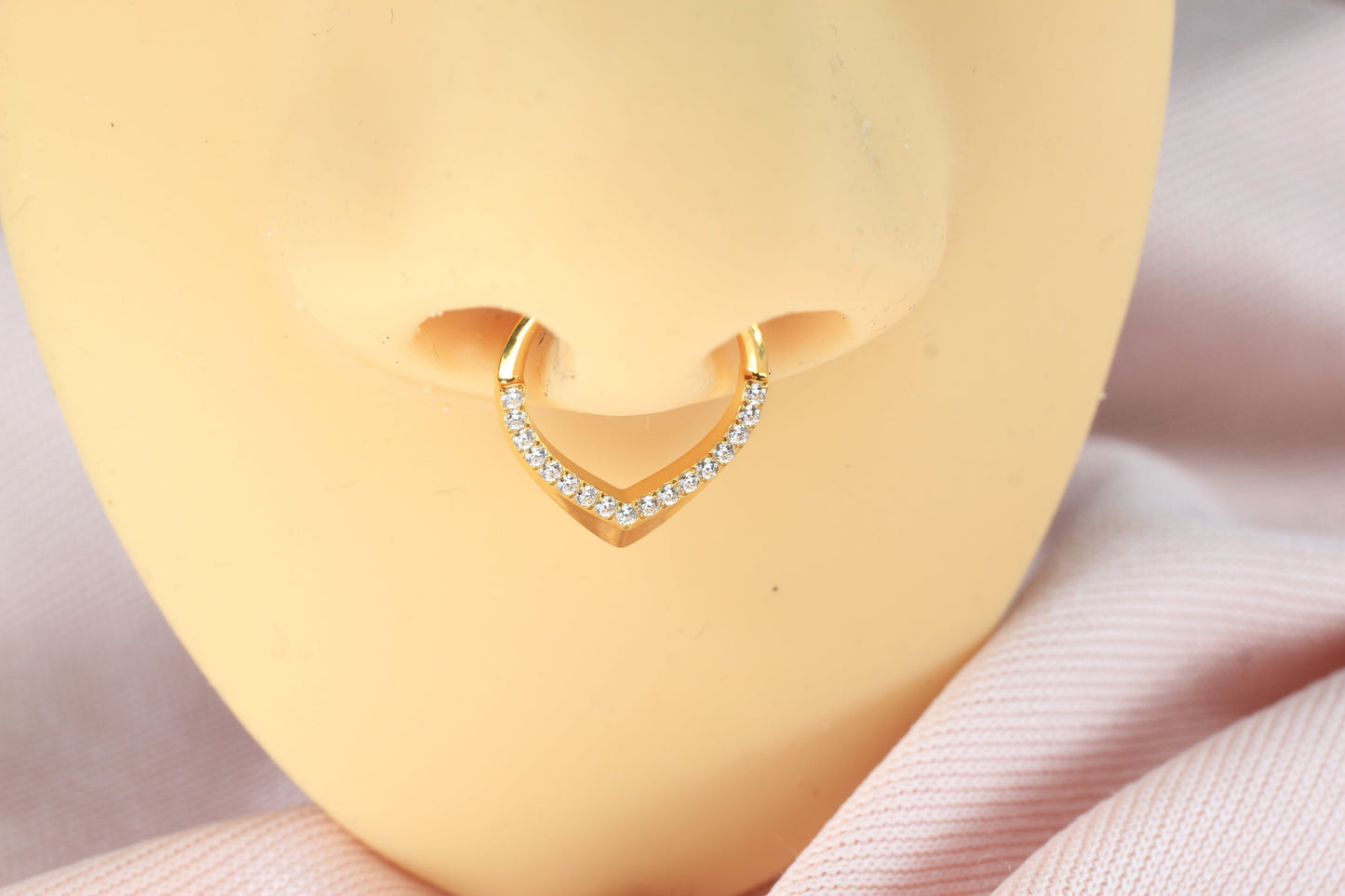 MKBodyJewelry gold titanium 16g septum ring with CZ teardrop hinged clicker hoop, 8mm or 10mm