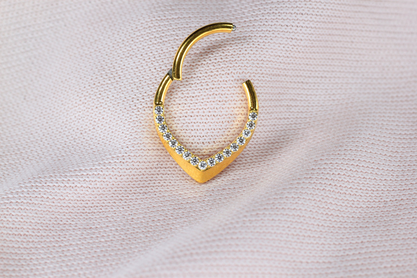 MKBodyJewelry gold titanium 16g septum ring with CZ teardrop hinged clicker hoop, 8mm or 10mm