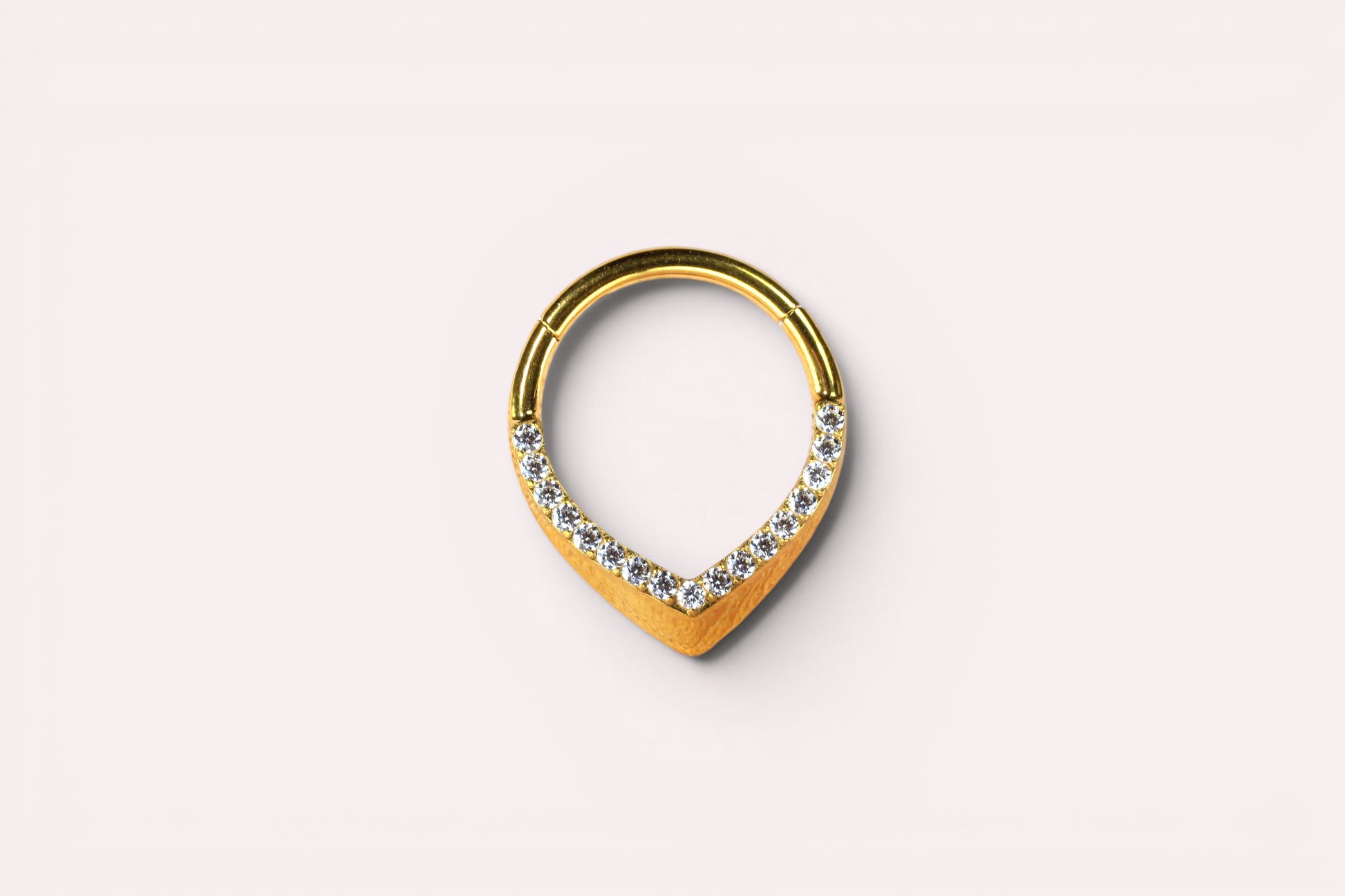 MKBodyJewelry gold titanium septum ring with CZ teardrop detail, 16g, 8mm/10mm hinged clicker hoop