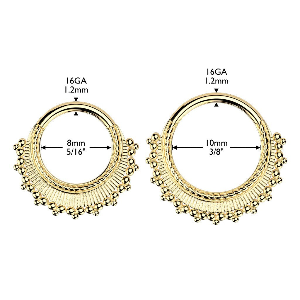 MKBodyJewelry gold beaded tribal septum clicker ring, 16g surgical steel, available in 8mm and 10mm.