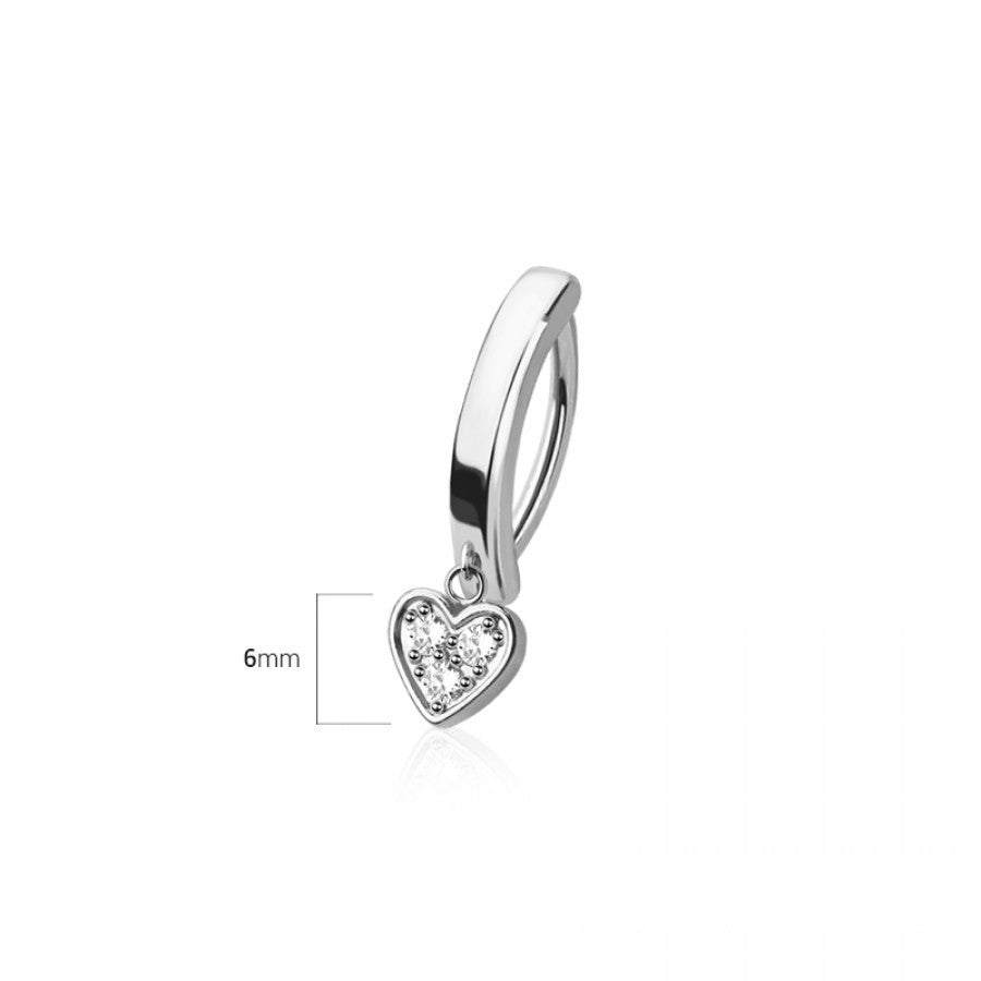 MKBodyJewelry 14g surgical steel dangling heart belly button ring with clear crystals in a minimalist clicker design.
