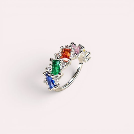 MKBodyJewelry 20g silver surgical steel nose hoop with multicolor baguette cubic zirconia stones