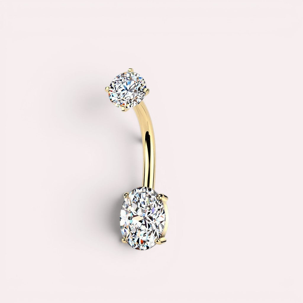 MKBodyJewelry gold-tone surgical stainless steel belly button ring with oval and round cubic zirconia gems