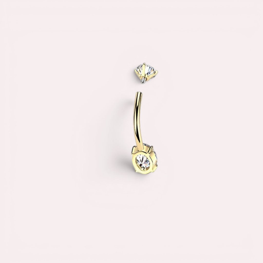 MKBodyJewelry gold-tone surgical stainless steel belly button ring with oval and round cubic zirconia gems