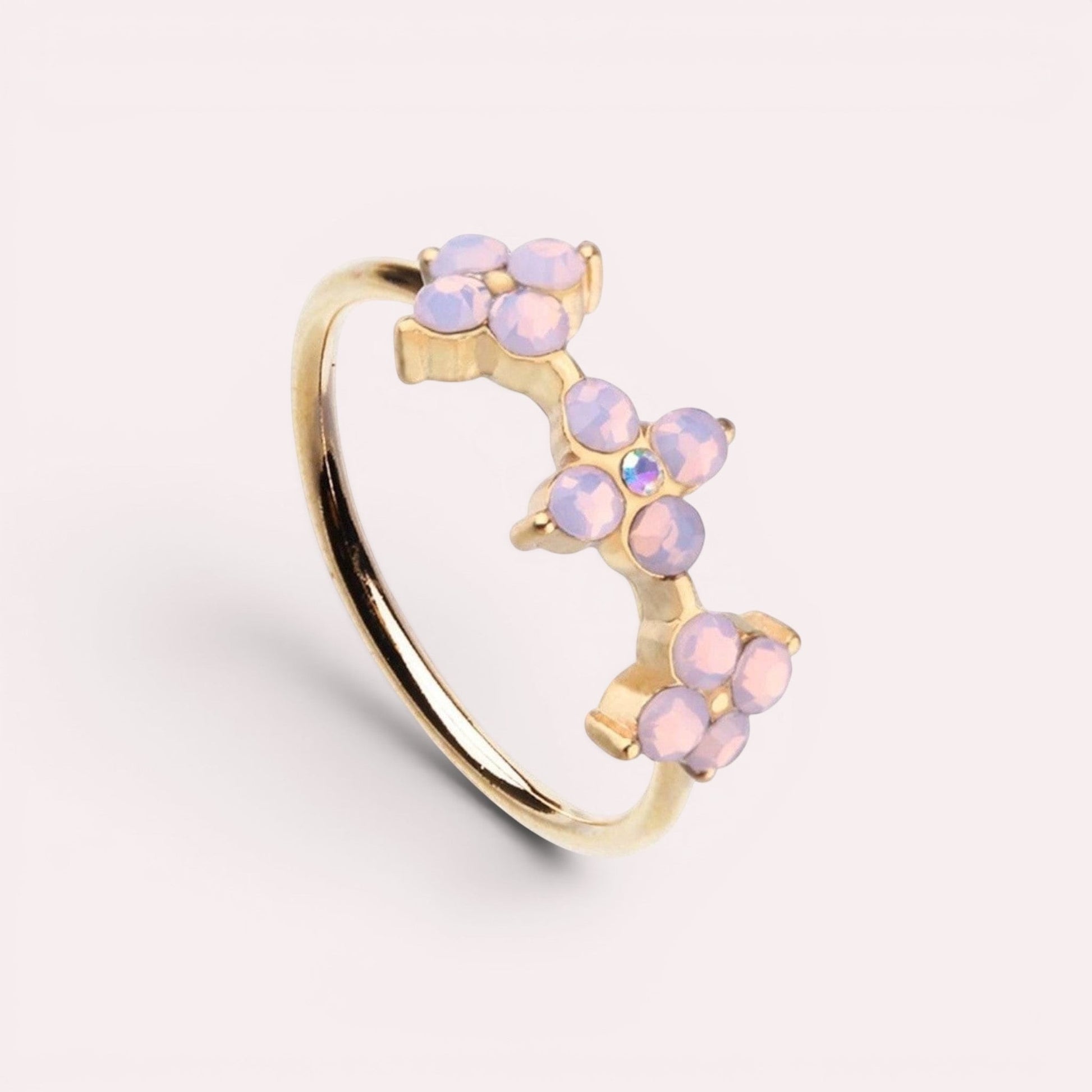 MKBodyJewelry pink opal floral stainless steel bendable nose ring hoop for cartilage or conch piercings.