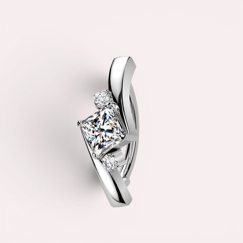 MKBodyJewelry Princess Cut Gemstone Ear Cuff with sterling silver finish and sparkling stones.