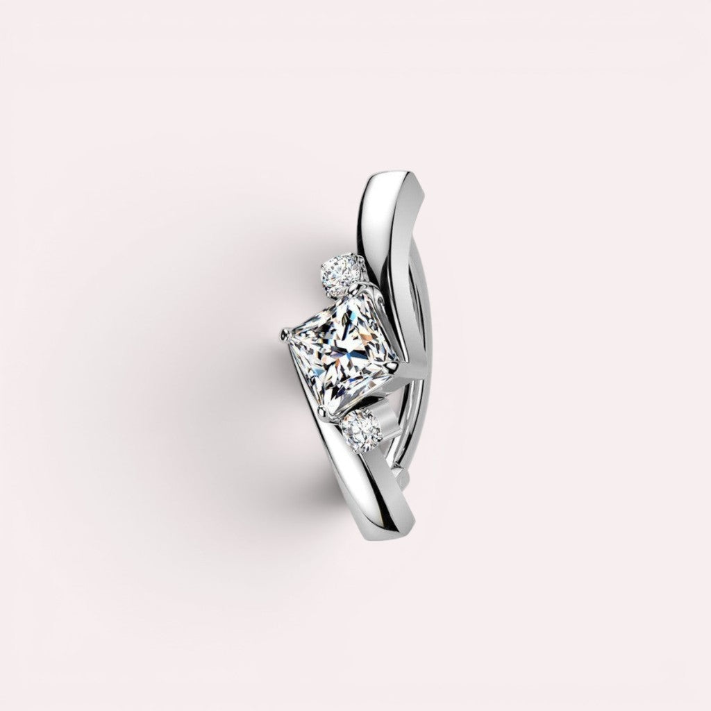 MKBodyJewelry Princess Cut Gemstone Ear Cuff with sterling silver finish and sparkling stones.